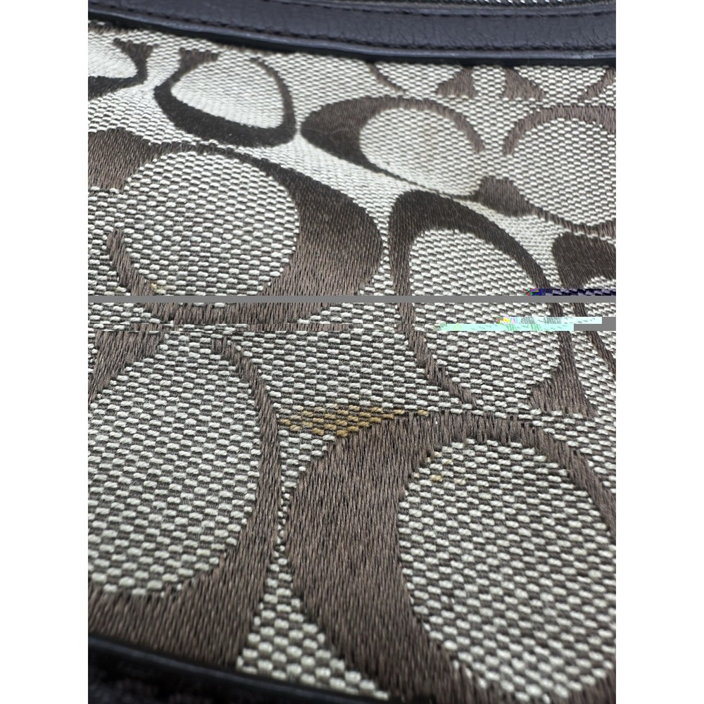 Coach Signature Soho Hobo Shoulder Bag Brown Khaki Canvas Leather Buckle Trim 14 - Picture 12 of 16